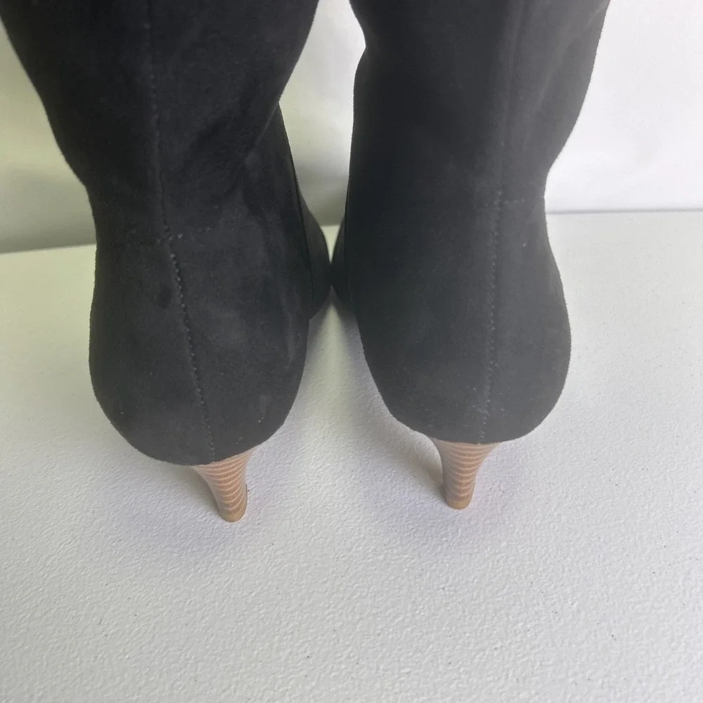 Coutgo Black Suede Knee High Boots Size 8.5 NIB Pointed Toe Kitten‎ Heel